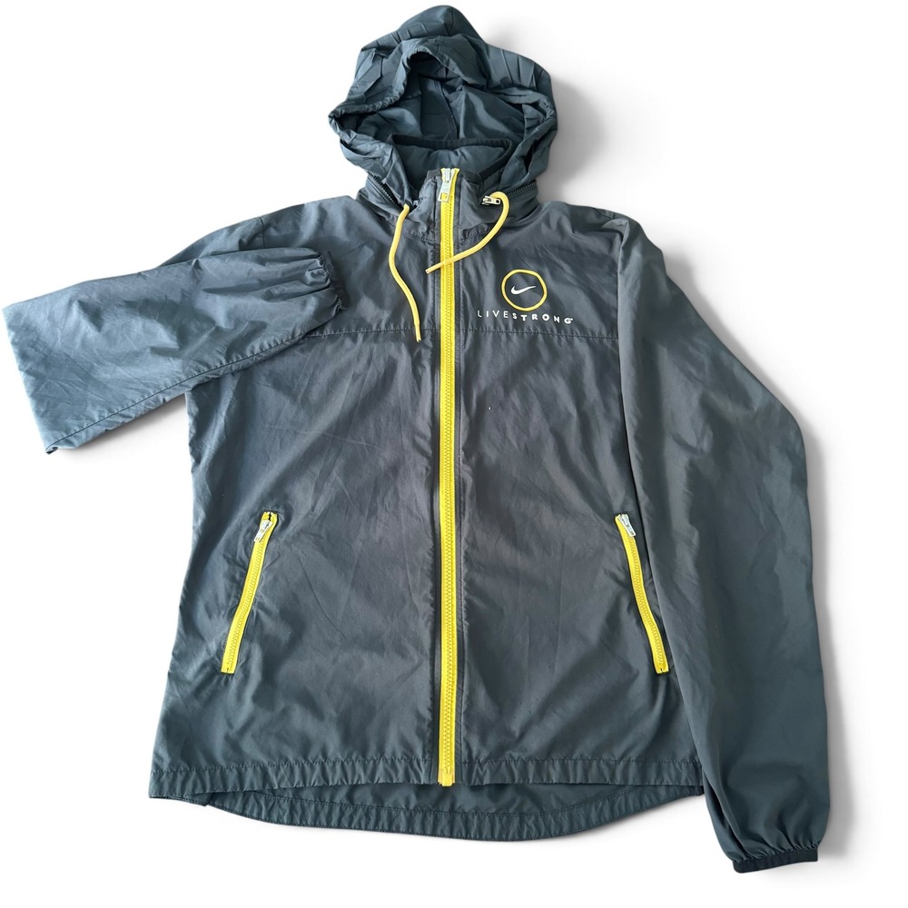 Nike Livestrong Windbreaker Full Zip Jacket Men S Black Grey Cycle Bike Hooded